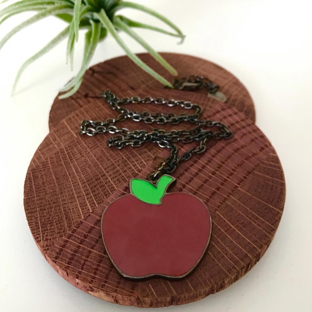 Pretty Red Enamel Apple Pendant Necklace